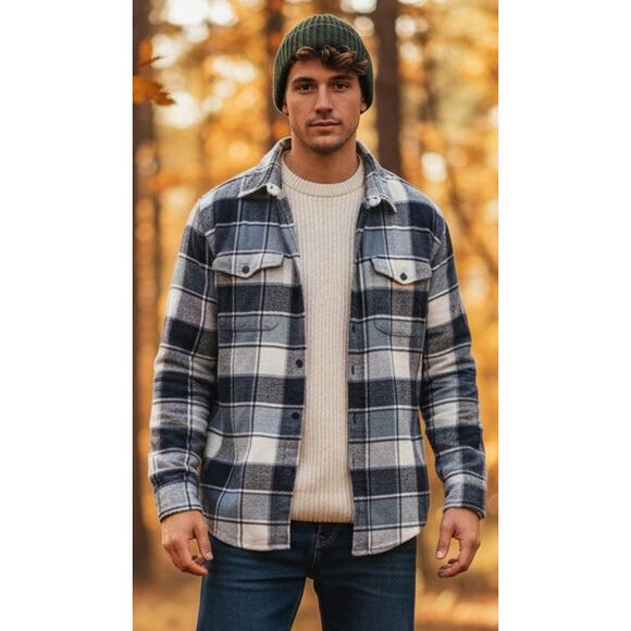 American Eagle Men's XL Blue & White Plaid Western Button Front Flannel Shirt - Picture 1 of 8